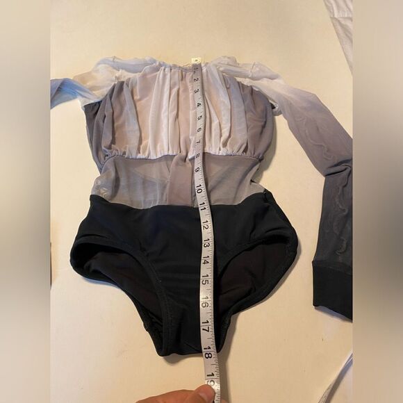 Patrick J designs dance costume black, white, ombre mesh, long sleeve leotard CL - Picture 9 of 10